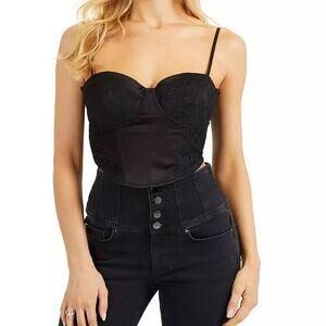 Guess Jet Black Gothic Party Sweetheart Cropped Kessa Lace Bustier Top XS NWT